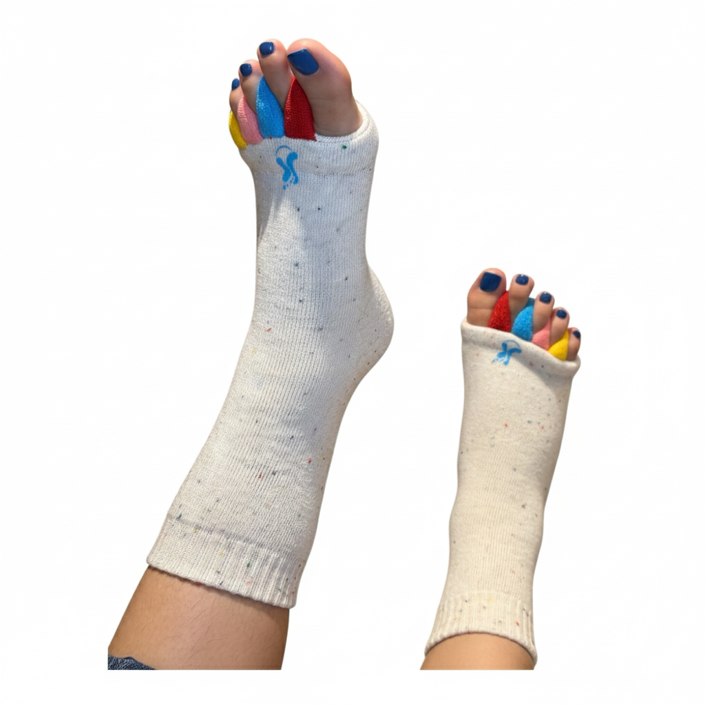 Foot Alignment Socks Confetti Cream JeliToz - Toe Separators - Comfortable Toe Alignment For Foot Care - Toe Spacer Socks Easy To Use - Perfect For Long Days - For Men and Women
