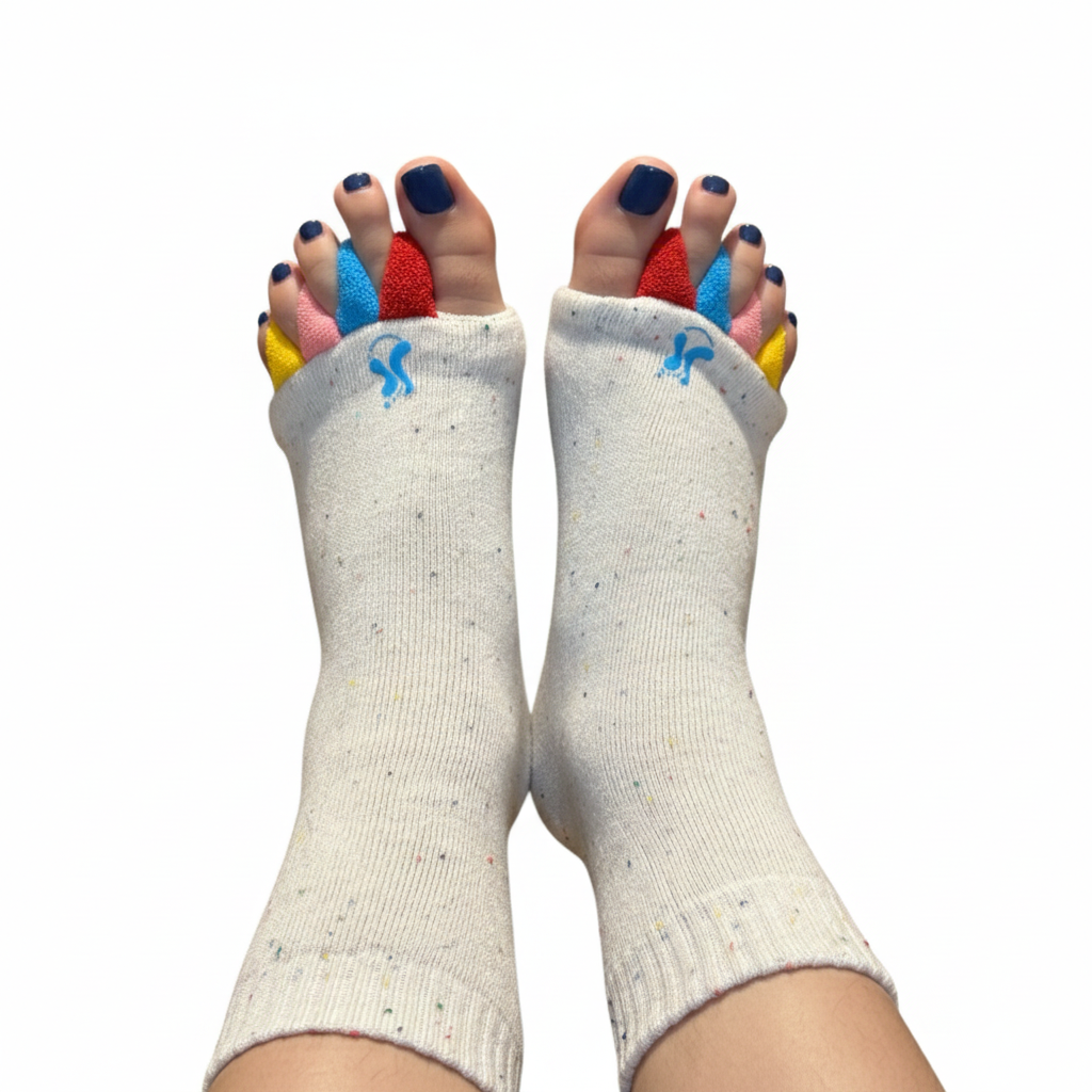 Foot Alignment Socks Confetti Cream JeliToz - Toe Separators - Comfortable Toe Alignment For Foot Care - Toe Spacer Socks Easy To Use - Perfect For Long Days - For Men and Women