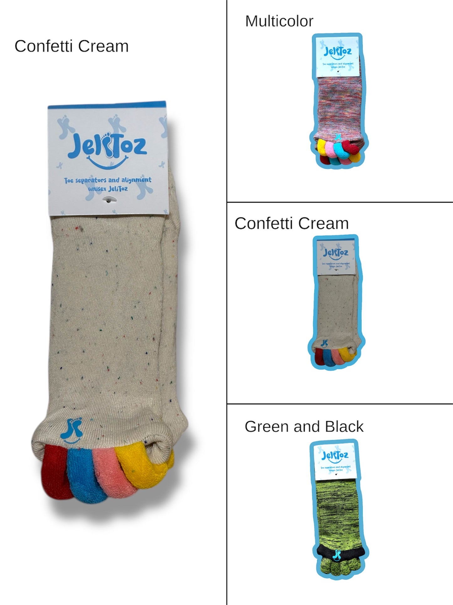 Foot Alignment Socks Confetti Cream JeliToz - Toe Separators - Comfortable Toe Alignment For Foot Care - Toe Spacer Socks Easy To Use - Perfect For Long Days - For Men and Women